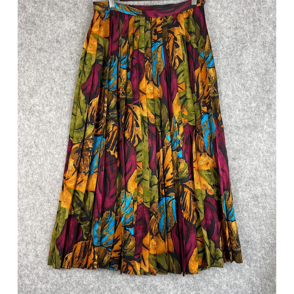 Vintage Raul Blanco Silk Skirt Womens 12 Floral Pleated Cottage Peasant Boho 80s